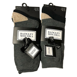 Badgley Mischka Ladies Black Grey  Luxury Cashmere Crew Socks 4 Pairs